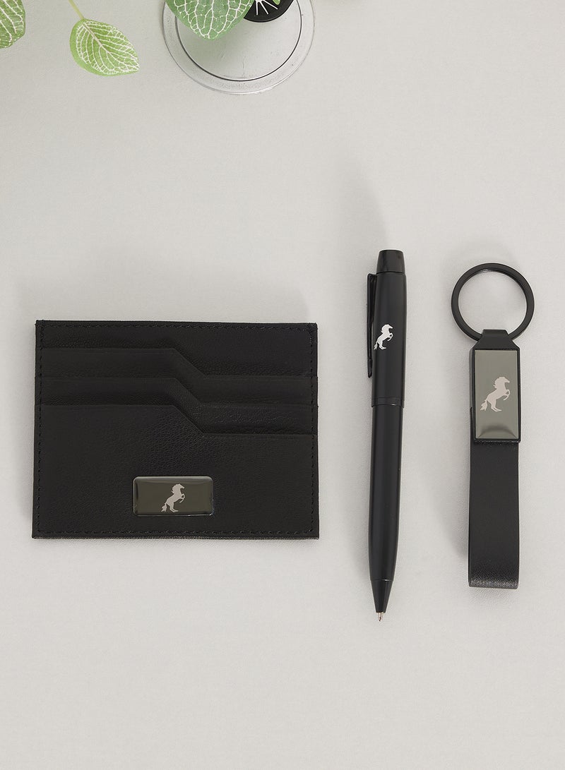 Robert Wood Genuine Leather Card Holder & Key Ring & Pen Gift Set - Image 3
